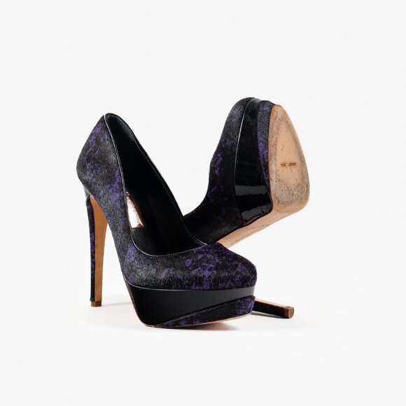 Rupert Sanderson Purple and Black Calf-Hair Platform Pumps - Picture 4 of 10